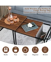 Gymax Nesting Coffee Table Set of 2 Industrial Stackable Side Table w/ Magazine Holder