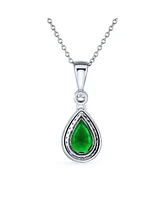 Bling Jewelry Blue Cz Halo Solitaire Teardrop Pear Shape Pendant Necklace .925 Sterling Silver