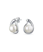 Bling Jewelry Simple White Freshwater Cultured Pearl Teardrop Pendant Necklace Stud Earrings Jewelry Set For Women Sterling Silver