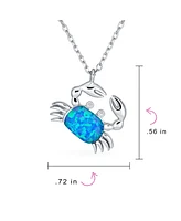 Bling Jewelry Tropical Vacation Nautical Created Opal Beach Sand Crab Dangling Pendant Necklace For Women .925 Sterling Silver