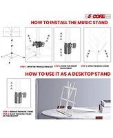 5 Core Music Stand For Sheet Music Portable Tripod Adjustable Folding Note Holder - Blue Higher Version with Light
