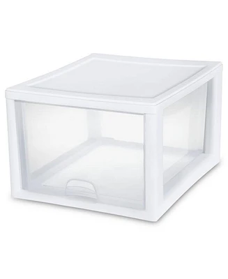 Sterilite 27 Quart Clear & White Plastic Storage Bin with One Drawer, 12 Pack