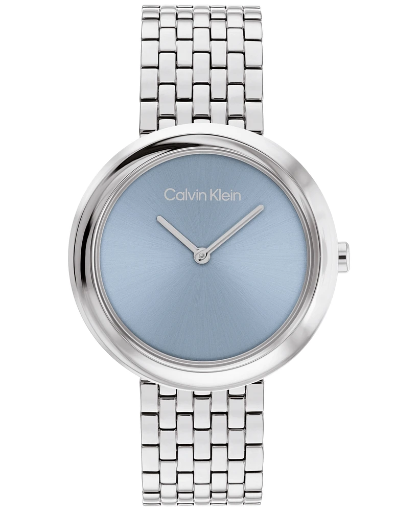 Calvin Klein Women Twisted Bezel Silver Stainless Steel Bracelet Watch 34mm