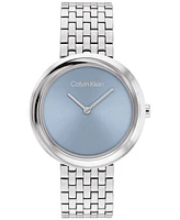 Calvin Klein Women Twisted Bezel Silver Stainless Steel Bracelet Watch 34mm