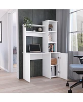 Depot E-Shop Muncy Computer Desk with Ample Work Surface, Hutch Storage and Single Door Cabinet with 3-Tier Shelves