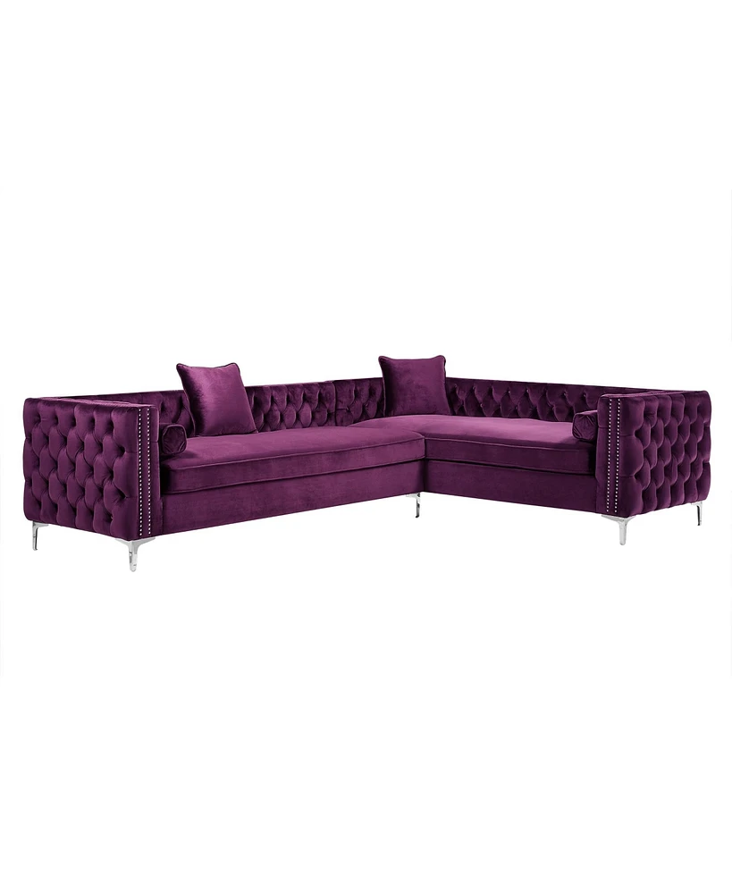 Inspired Home Olivia Velvet Button Tufted Right Facing Corner Sectional Sofa