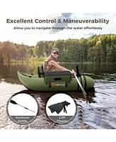 Sugift Inflatable Fishing Float Tube with Pump Storage Pockets and Fish Ruler-Green