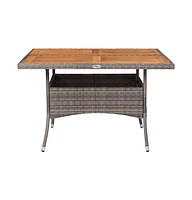 vidaXL Patio Dining Table Gray Poly Rattan and Solid Acacia Wood