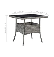 vidaXL Patio Dining Table Gray Poly Rattan and Glass
