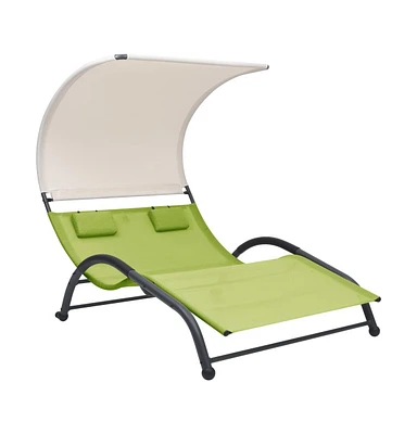 vidaXL Double Sun Lounger with Canopy Textilene Green