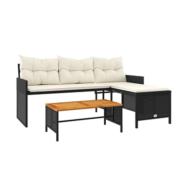 vidaXL Patio Sofa with Table and Cushions L-Shaped Poly Rattan