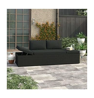 vidaXL Sun Bed with Cushions Poly Rattan Black