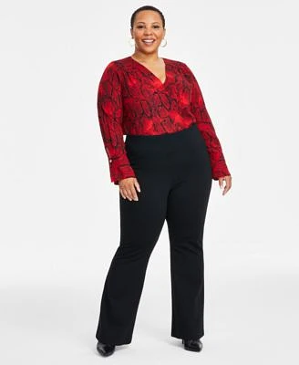 I.N.C. International Concepts Plus Size Cuffed Surplice Blouse High Rise Flare Leg Pants Exclusively At Macys