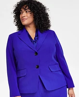 Kasper Plus Stretch Crepe Two-Button Notch-Collar Blazer