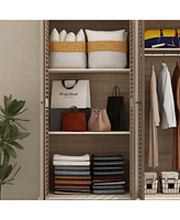Famapy Brown Wood Shutter Doors Armoires Wardrobe with Thick Base, 4-Drawers