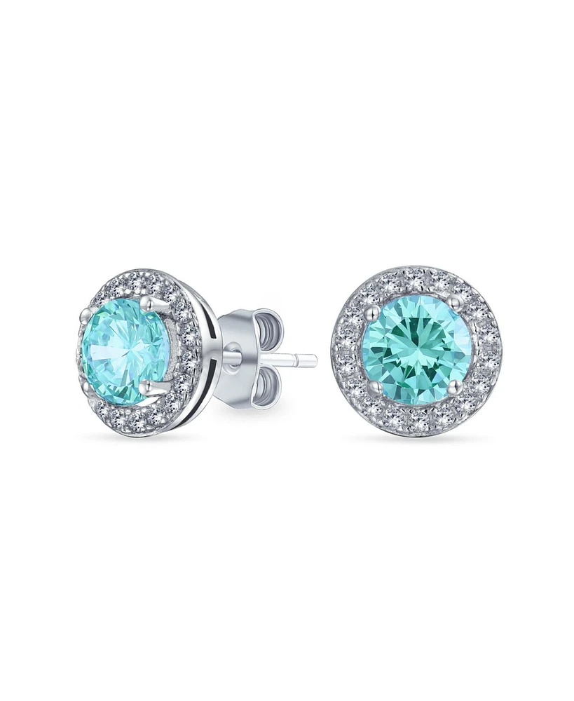 Bling Jewelry Traditional Pink Blue Green Purple 1CT Cubic Zirconia Round Circle Halo Solitaire Stud Earrings For Women Rose Gold .925 Sterling Silver