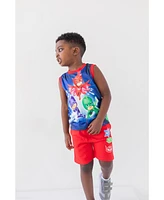 Pj Masks Boys Catboy Gekko Owlette Graphic T-Shirt Tank Top French Terry Shorts 3 Piece Outfit Set to