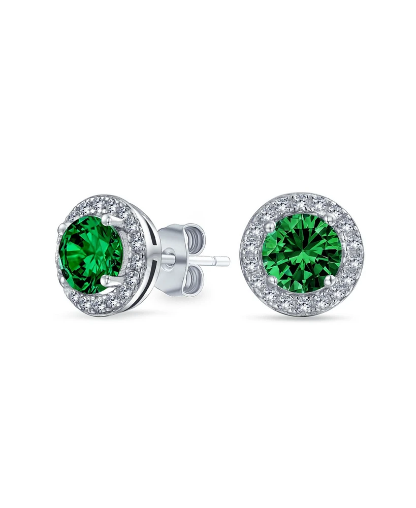 Bling Jewelry Pink Blue Green Purple 1CT Cubic Zirconia Round Circle Halo Solitaire Stud Earrings Rose Gold .925 Sterling Silver