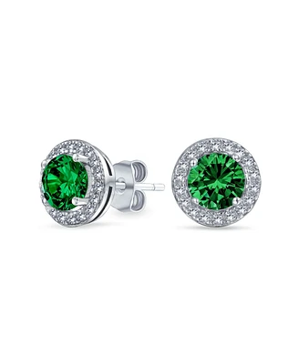 Bling Jewelry Traditional Pink Blue Green Purple 1CT Cubic Zirconia Round Circle Halo Solitaire Stud Earrings For Women Rose Gold .925 Sterling Silver