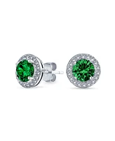 Bling Jewelry Pink Blue Green Purple 1CT Cubic Zirconia Round Circle Halo Solitaire Stud Earrings Rose Gold .925 Sterling Silver