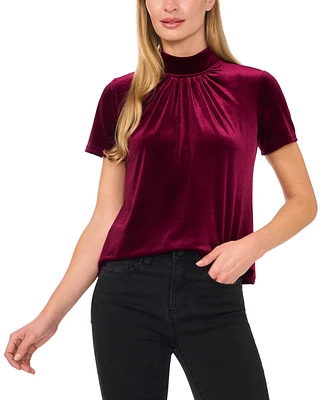 CeCe Women's Velvet Mock-Neck Tie-Back Short-Sleeve Top