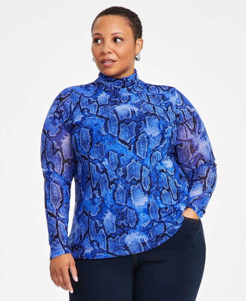 I.n.c. International Concepts Plus Printed Mesh Turtleneck Top, Exclusively at Macy's