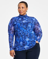 I.n.c. International Concepts Plus Printed Mesh Turtleneck Top, Exclusively at Macy's