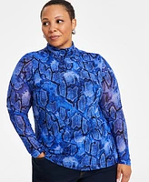 I.n.c. International Concepts Plus Printed Mesh Turtleneck Top, Exclusively at Macy's