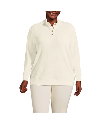 Lands' End Women's Plus Waffle Knit Button Placket Top