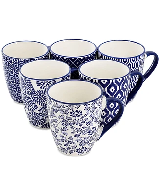 Elama Stoneware Assorted Mugs, Set of 6