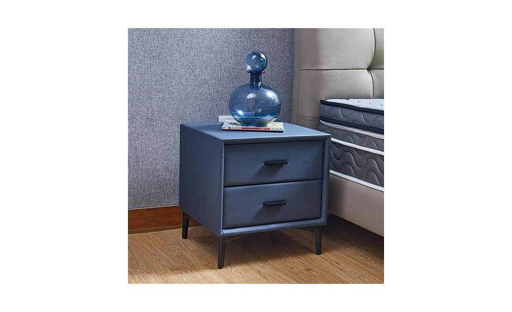 Slickblue Modern Nightstand with 2 Drawers, Pu Leather and Hardware Legs, End Table, Bedside Cabinet for Living Room, Bedroom