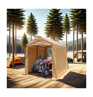 Slickblue Outdoor Portable Gazebo: Storage Shelter with 2 Roll-Up Zipper Doors & Vents, Waterproof & Uv Resistant Carport for Motorcycle - Sand