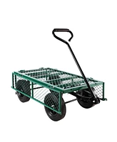 Slickblue Solid Wheels Garden Wagon Cart – Ideal for Transporting Firewood and Tools