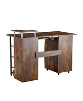 Slickblue D&N Solid Wood Computer Desk – Office Table with Pc Drawer, Storage Shelves, File Cabinet, Two Drawers, C-Tray, and Plant Shelf