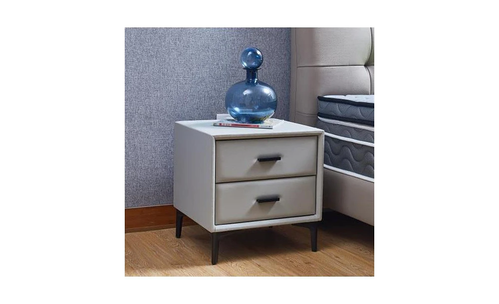 Slickblue Modern Nightstand with 2 Drawers, Pu Leather and Hardware Legs, End Table, Bedside Cabinet for Living Room, Bedroom