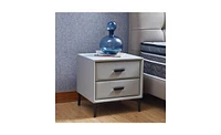 Slickblue Modern Nightstand with 2 Drawers, Pu Leather and Hardware Legs, End Table, Bedside Cabinet for Living Room, Bedroom