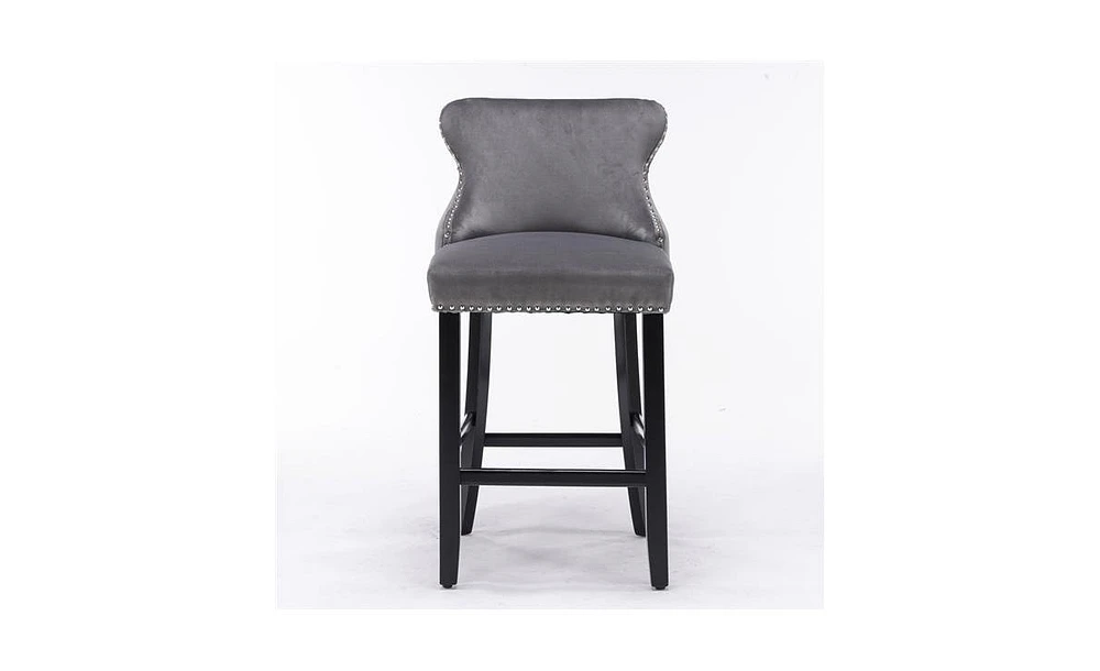 Slickblue Contemporary Velvet Wing-Back Barstools with Button Tufting and Wooden Legs Elegant Seating