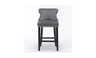 Slickblue Contemporary Velvet Wing-Back Barstools with Button Tufting and Wooden Legs Elegant Seating