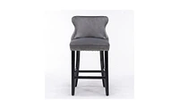 Slickblue Contemporary Velvet Wing-Back Barstools with Button Tufting and Wooden Legs Elegant Seating