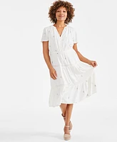 Style & Co Lace-Trim Textured Embroidered Dress, Created for Macy's