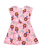 Dreamworks Gabby's Dollhouse Girls Pandy Paws Cakey Cat MerCat French Terry Skater Dress to