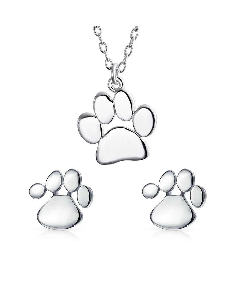 Bling Jewelry Bff Animal Lover Puppy Kitten Foot Print Pet Dog Cat Paw Print Stud Earrings And Pendant For Women .925 Sterling Silver