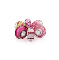 Bling Jewelry Mixed Set Of Bundle .925 Sterling Silver Core Translucent Shades Red White Stripe Green Pink Floral Murano Glass Swirl Charm Bead Spa