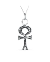 Bling Jewelry Unisex Religious Egyptian Hieroglyphs Key To Life Egyptian Ankh Cross Pendant Necklace For Women Oxidized .925 Sterling Silver