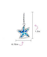 Bling Jewelry Iridescent Created Opal Inlay Nautical Vacation Honeymoon Ocean Marine Life Starfish Dangle Drop Lever back Earrings For Women