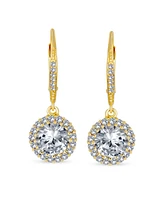 Bling Jewelry 3.5CT Round Solitaire Halo Cz Lever back Drop Earrings For Women Prom Party Cubic Zirconia 14K Gold Plated Sterling Silver - Gold