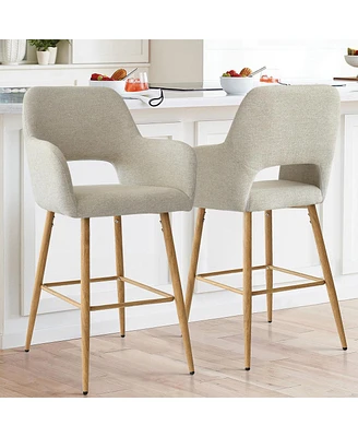 Maison Boucle Linen Armrest Counter Height Bar Stools Set of 2 with Back-Maison