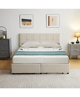 Slickblue Full Size Velvet Upholstered Platform Bed with Built-In Storage Drawers