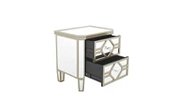 Slickblue Elegant Mirrored 2-Drawer Side Table with Golden Lines for Living Room, Hallway, Entryway