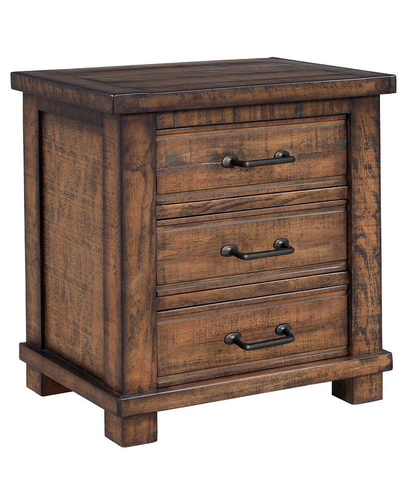 Slickblue Rustic Three-Drawer Reclaimed Solid Wood Farmhouse Nightstand